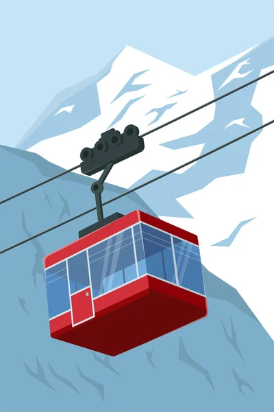 Vector Illustration Ski Lift Gondola Mountains Background — Stock Vector