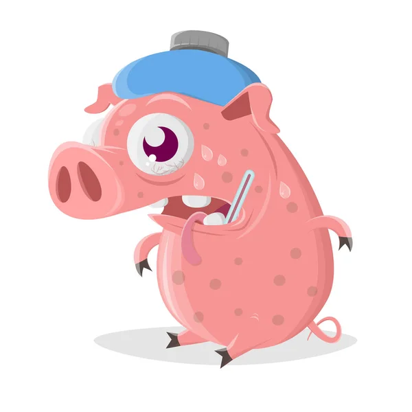 Drôle Cochon Dessin Animé Grippe — Image vectorielle