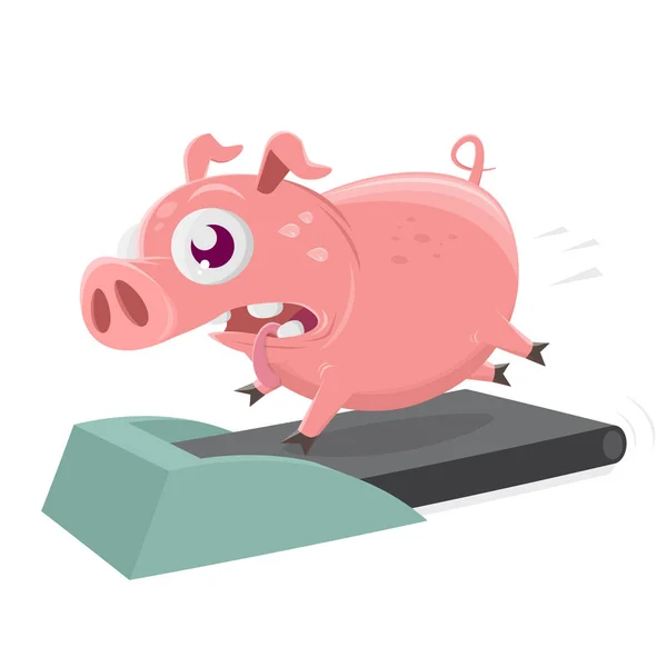 Desenho Animado Engraçado Ilustração Porco Uma Esteira — Vetor de Stock