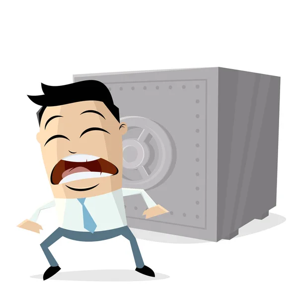 Worried Asian Businessman Concerned Money His Safe — Stock Vector