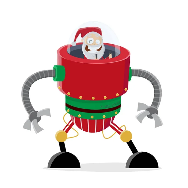 Αστεία Εικονογράφηση Κινουμένων Σχεδίων Του Άγιου Βασίλη Στο Ρομπότ Χριστούγεννα — Διανυσματικό Αρχείο