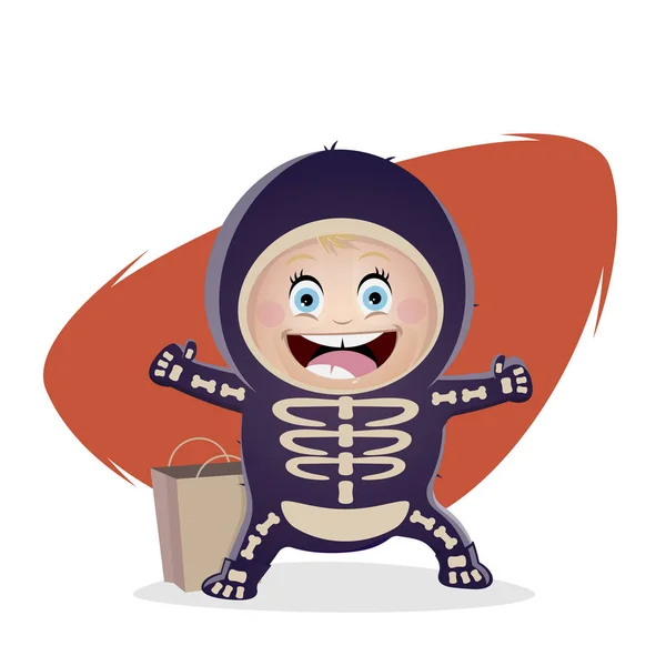 Funny Cartoon Illustration Cute Baby Girl Halloween Costume — Stockvector