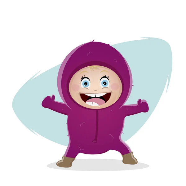 Funny Cartoon Illustration Cute Baby Girl Winter Outfit — Stock Vector