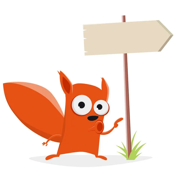 Vector Illustration Funny Cartoon Squirrel Signpost — Stock Vector