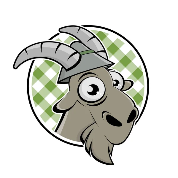 Funny Cartoon Logo Goat Hat Badge — Stock Vector