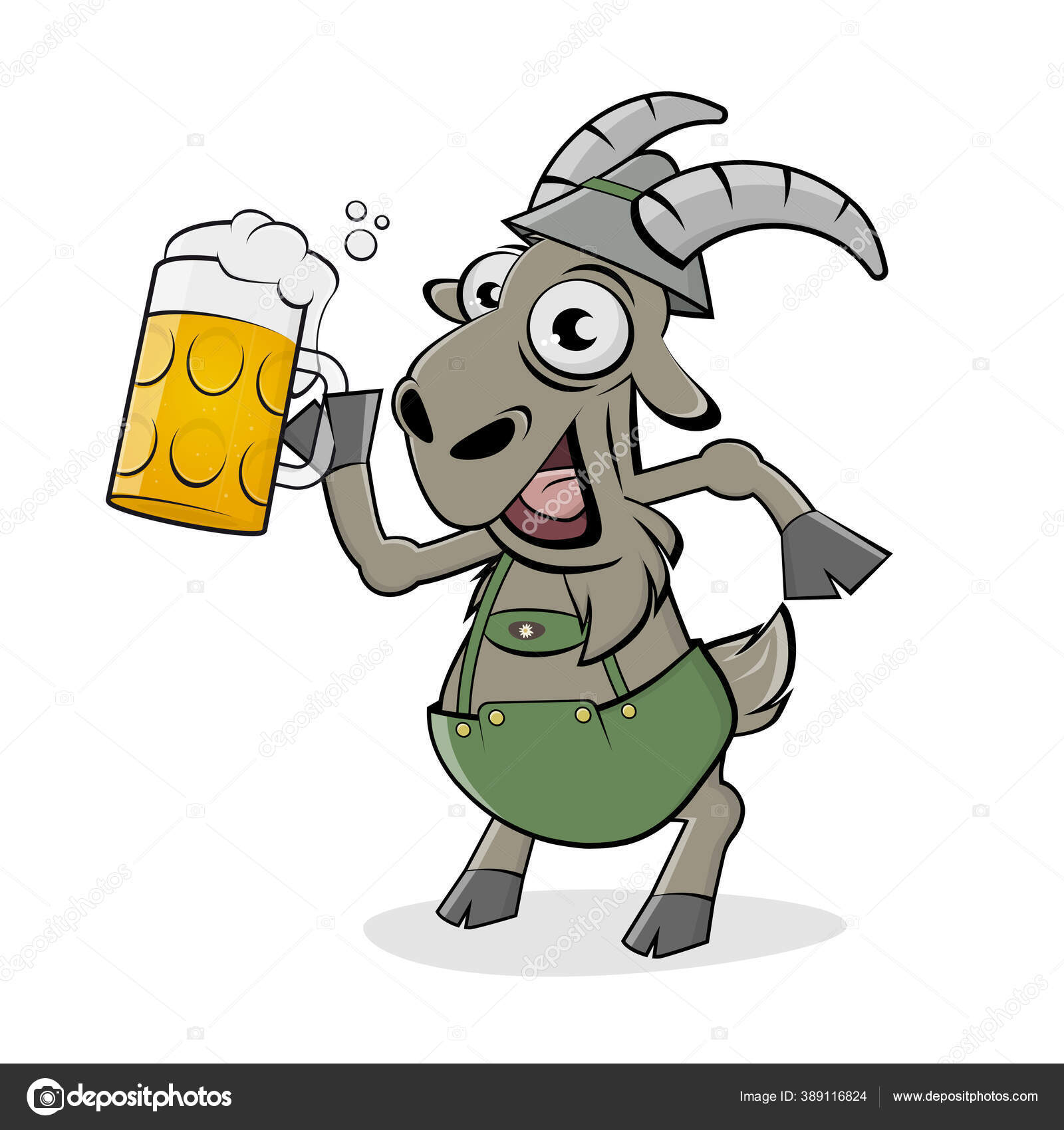 Funny Cartoon Illustration Happy Bavarian Goat Beer Stock Vector Image by  © #389116824