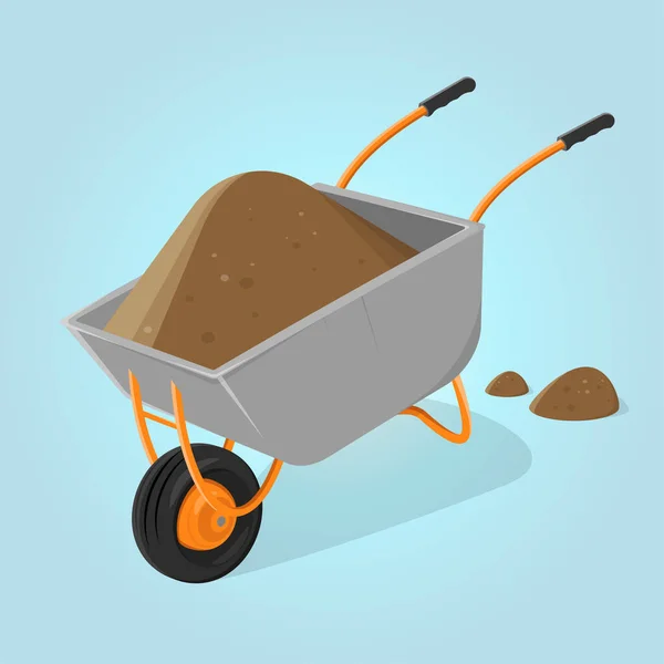 Funny Cartoon Illustration Wheelbarrow Soil — Stock Vector