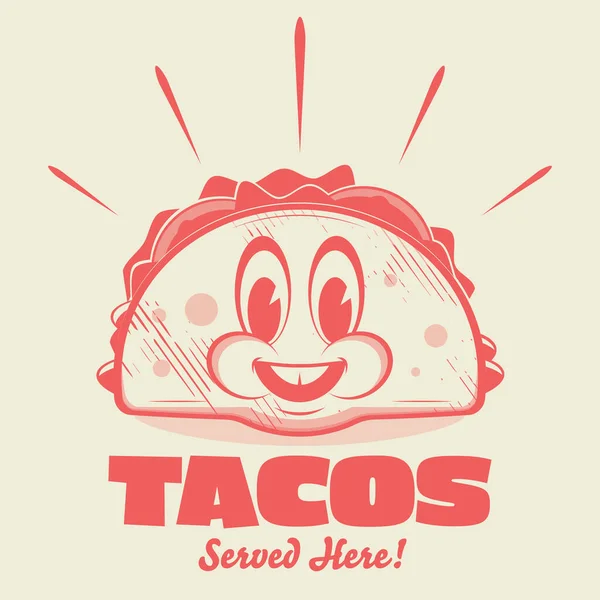 Divertido Logo Dibujos Animados Taco Feliz — Vector de stock