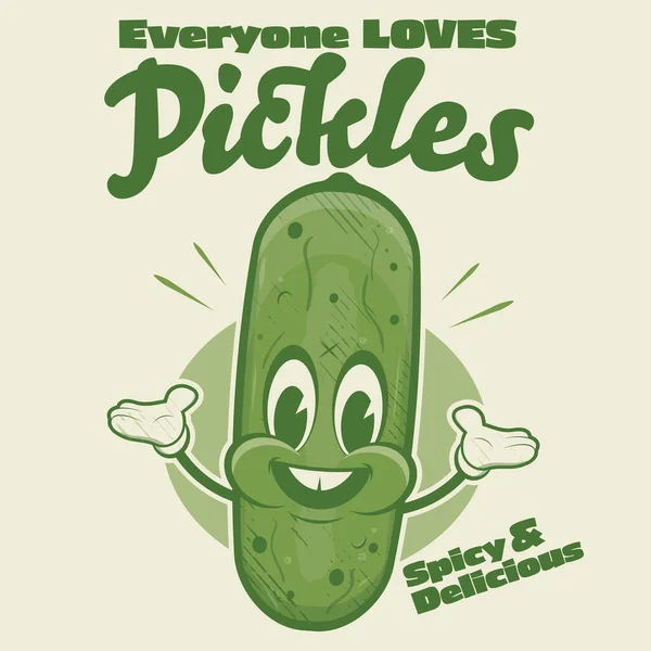 Engraçado Pickle Desenho Animado Ilustração Estilo Retro — Vetor de Stock