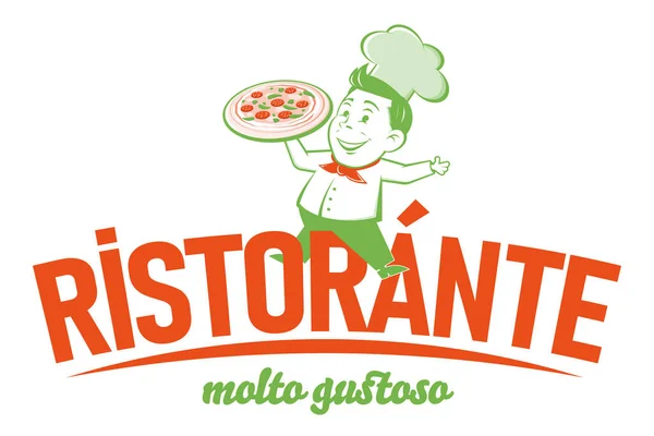 Funny Pizzeria Retro Logo Italian Text Which Means Restaurant Very — Stock Vector