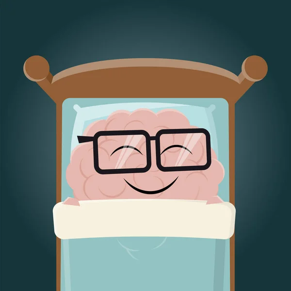 Engraçado Desenho Animado Cérebro Dormindo Cama —  Vetores de Stock