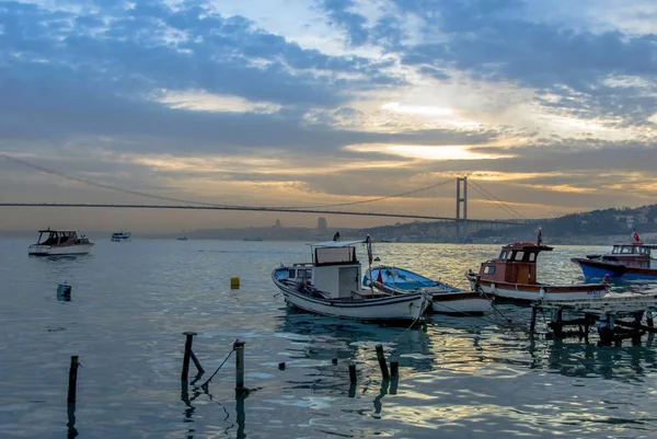 Istanbul, Turkey, 22 March 2006: Ship, Boats and Bosphorus Bridg — Stock Photo, Image