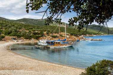 Bodrum, Türkiye, 28 Mayıs 2011: y Koyu'ndaki ahşap yelkenli Gulet