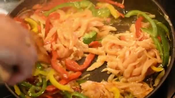 Mischung Zum Kochen Von Gebratenen Fajitas Typisch Mexikanisches Gericht — Stockvideo