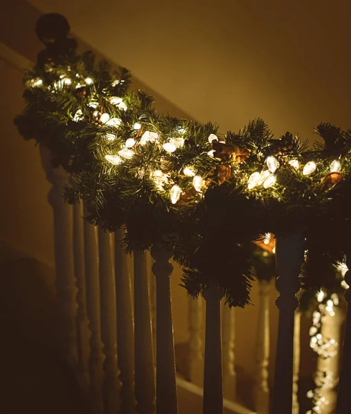 Wooden Staircase Old Edwardian House Decorated Christmas — Stock Photo, Image