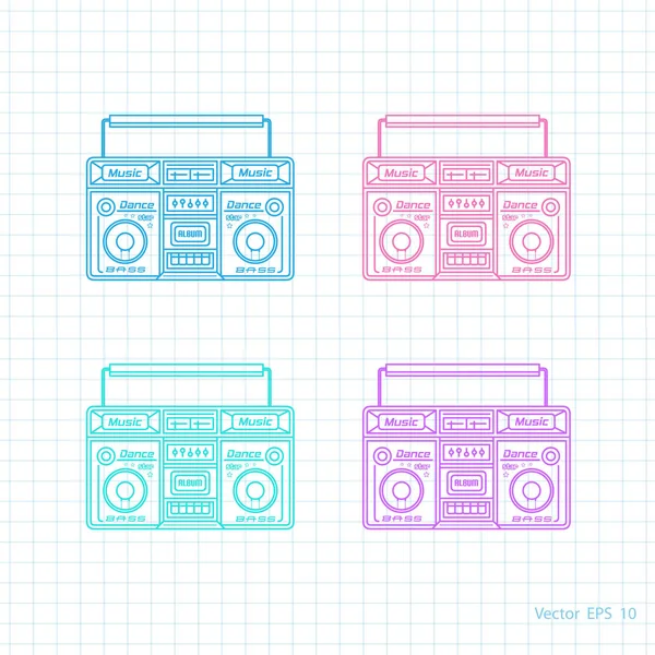 Conjunto Audio Retro Grabadora Cinta Pintada — Vector de stock