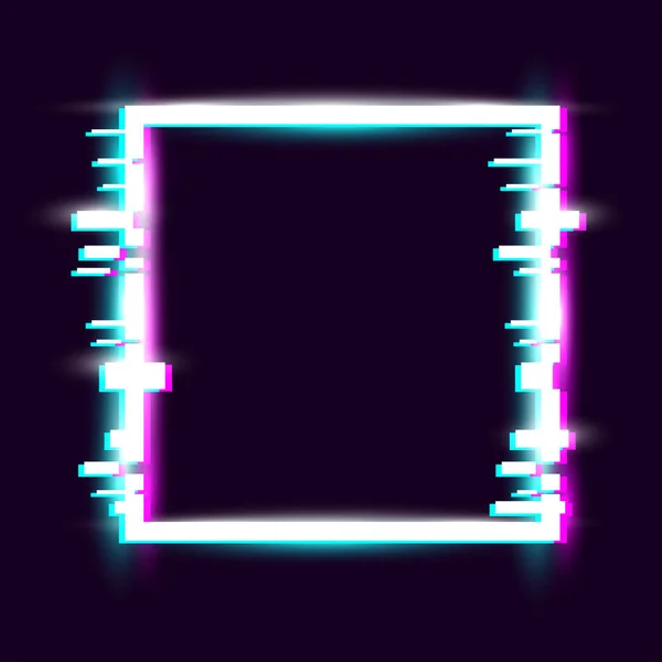 Neon Meydanı. Aksaklık tarzı. Neon çerçeve, vektör