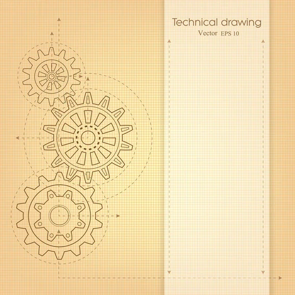 Dibujo Técnico Engranajes Mecánicos Concepto Movimiento — Archivo Imágenes Vectoriales