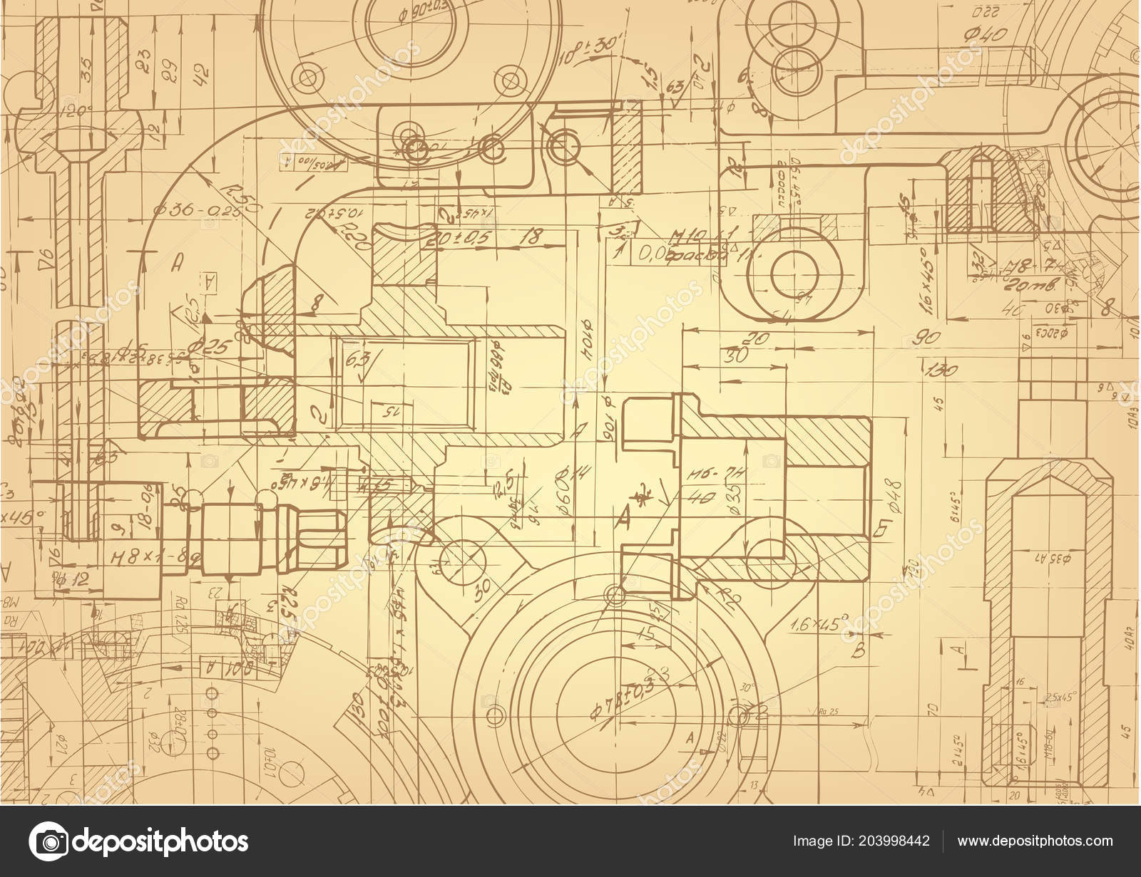 Technical Drawing Retro Mechanical Engineering Drawings Vector Stock Vector Image by ©Aleks49011
