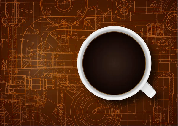 Műszaki Rajz Csésze Kávé Háttér Kávé Koncepció — Stock Vector
