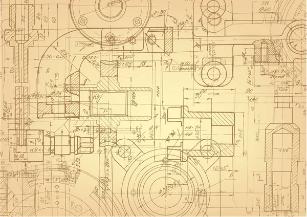 Teknik çizim retro. Makine mühendisliği çizimleri, vektör