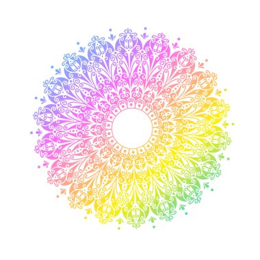 Çok renkli mandala, vektör. Çiçek deseni, süs. Yuvarlak degrade mandala