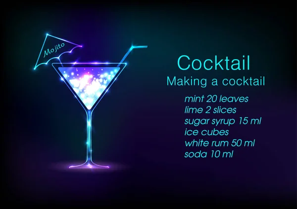 Cocktail Neon Menù Bevande Alcoliche — Vettoriale Stock