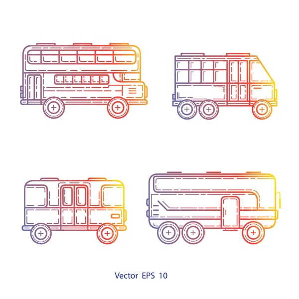 Conjunto Autobuses Transporte Urbano Icono Viaje Vector — Vector de stock