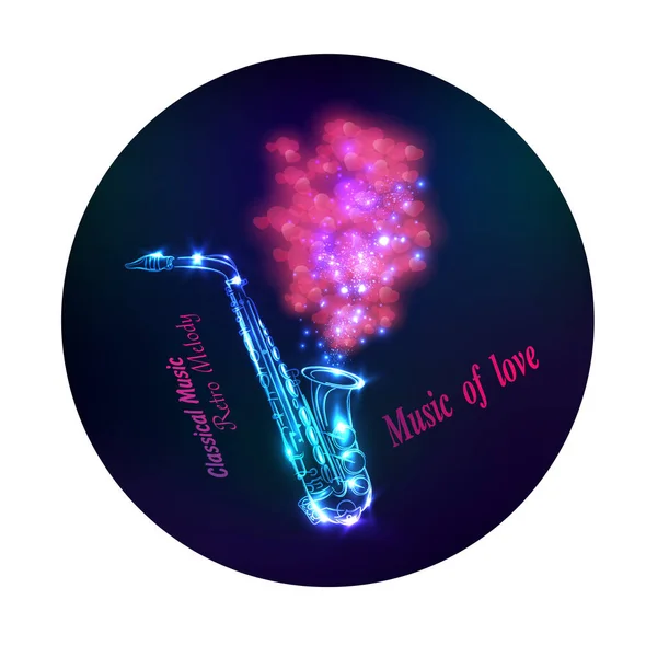 古典音乐和爱情 音乐背景与心脏 萨克斯管向量 — 图库矢量图片