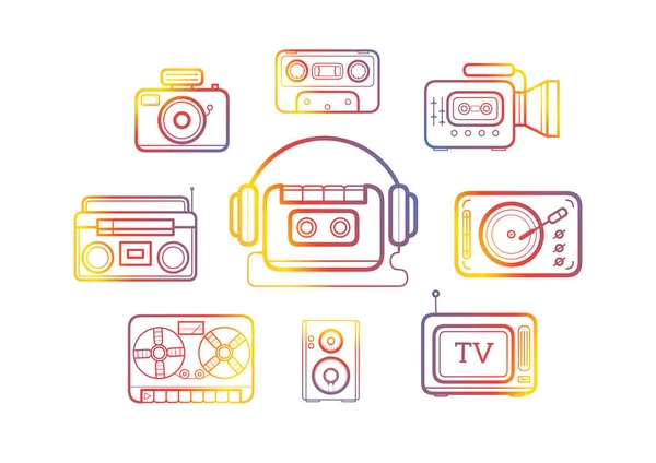 Conjunto Iconos Tecnología Retro Iconos Gradiente Lineal — Vector de stock