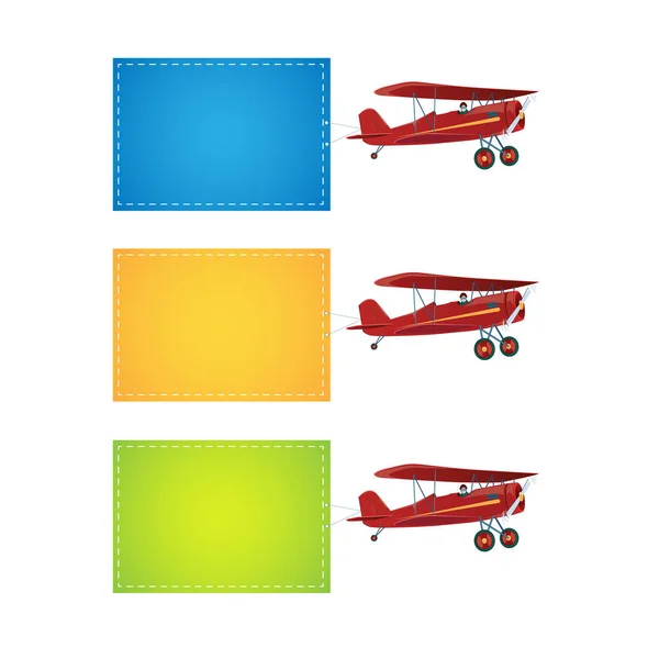 Conjunto Aviões Voadores Avião Com Bandeira Vetor — Vetor de Stock