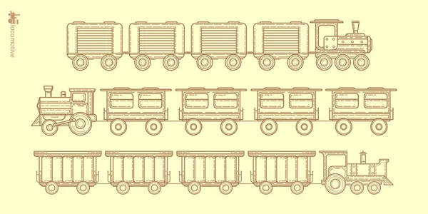Steam Locomotive Vektor Személyszállító Vonat Vasúti Kocsi — Stock Vector