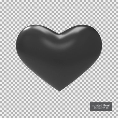 Siyah kalp izole. Sevgililer günü. Gerçekçi 3d kalp.