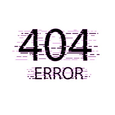 Hata 404 sayfa bulunamadı. Hata ekran aksaklık etkisi ile. Kavram Glitch stili.