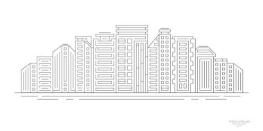 Teknik Tasarım bina. Şehir manzarası. Yüksek gökdelenler şehir merkezi, yatay