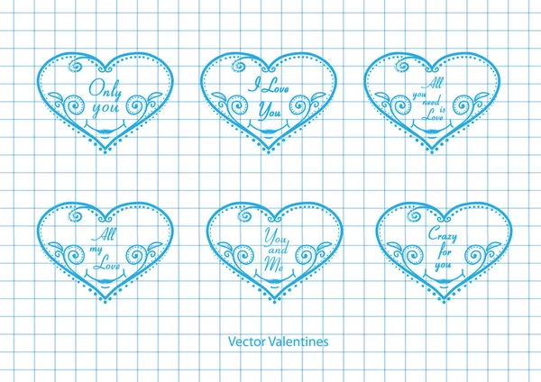 Corazones Con Inscripciones Amor Vector Vector Valentines — Vector de stock