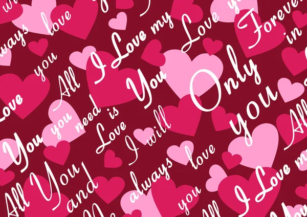 Love Lettering Background Valentine Day Hearts Background — Stock Vector