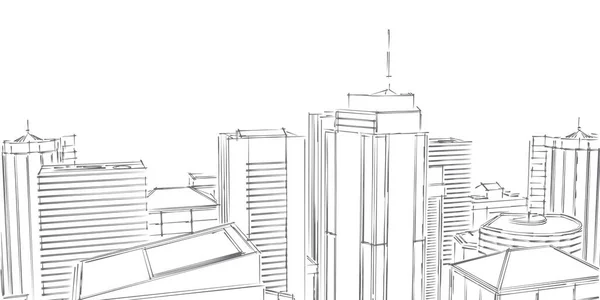 벡터의 스케치 도면입니다. 큰 도시 도시 그리고 건물입니다. 스카이 스크 래퍼 일러스트 — 스톡 벡터