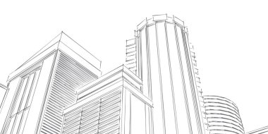 Teknik proje şehir. Gökdelenler, binalar çizim. Büyük şehirlerde cityscapes ve Binalar .