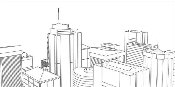 Projeto técnico da cidade.Desenho de arranha-céus, edifícios.Cidades grandes paisagens e edifícios  . —  Vetores de Stock