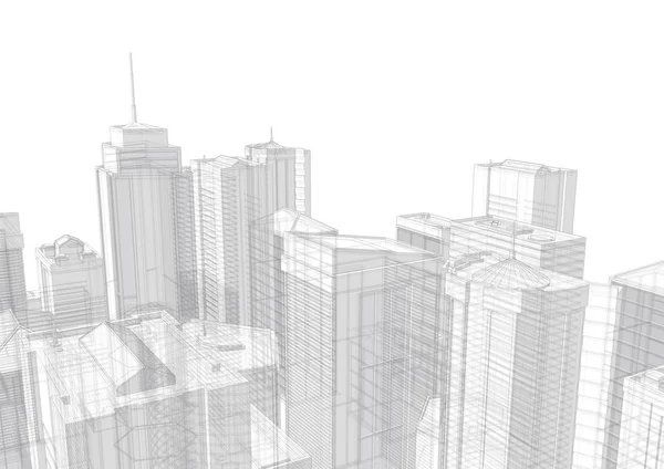 Progetto tecnico della città.Disegno di grattacieli, edifici.Grandi città paesaggi ed edifici  . — Vettoriale Stock
