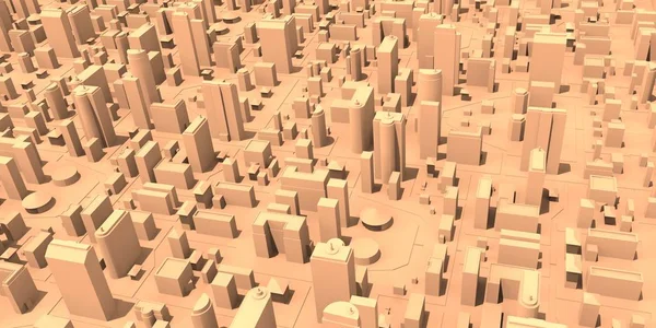 Ville ensoleillée .Grandes villes paysages urbains et bâtiments .3D rendu - Illustration .City gratte-ciel vue de dessus  . — Photo