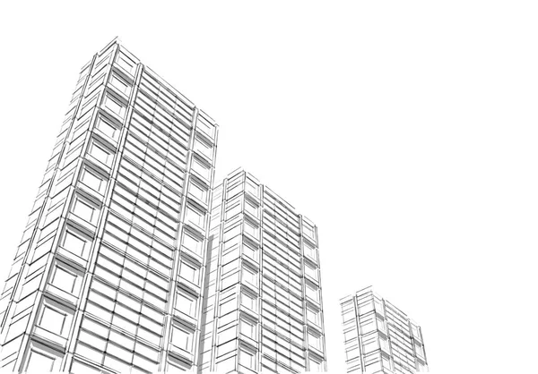 Technisches Projekt der Stadt. Zeichnung von Wolkenkratzern, Gebäuden. Großstädte Stadtlandschaften und Gebäude. 3D-Darstellung - Illustration . — Stockfoto