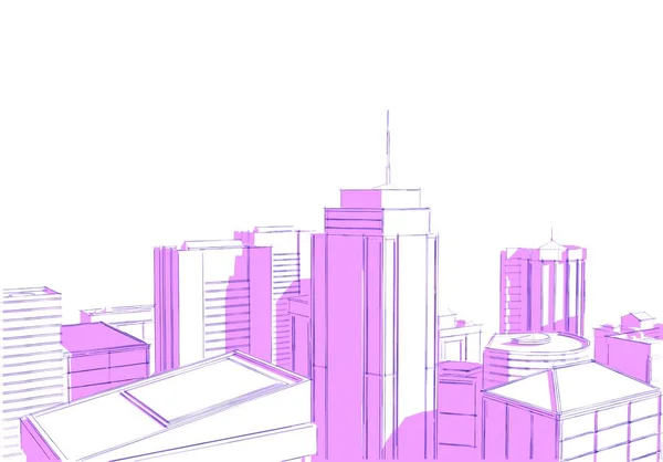 都市の高層ビル。大都市都市景観や建物の 3次元レンダリング - 図 . — ストック写真