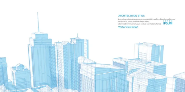 Şehrin teknik projesi. Gökdelenler, binalar çizim. Büyük şehirler şehir manzaraları ve binalar. Peyzaj POS