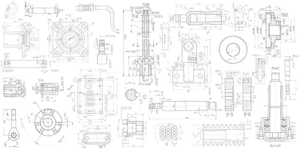 Un conjunto de piezas mecánicas de ingeniería .Vector ingeniería illustration.Technical dibujo fondo  . — Archivo Imágenes Vectoriales
