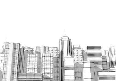 Şehir binaları panorama . Evlerin mimari tasarımı . Kasabanın teknik projesi .3d render - İllüstrasyon .