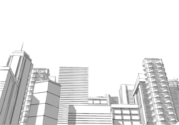 Grattacieli della città .Grandi città paesaggi urbani ed edifici .rendering 3D - Illustrazione  . — Foto Stock