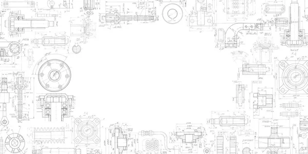 Technische Zeichnung Hintergrund Maschinenbau Zeichnung Industrietechnologie Banner. — Stockvektor