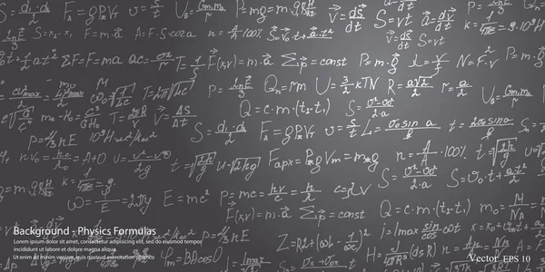 Černá školní tabule s rovnicemi ve fyzice. Vědecká písma na pozadí . — Stockový vektor